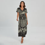 United We Stand American Flag Print Short Sleeve Maxi Dress