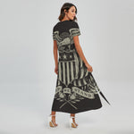 United We Stand American Flag Print Short Sleeve Maxi Dress