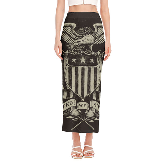 United We Stand American Flag Print Side Slit Maxi Skirt