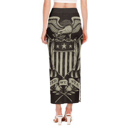 United We Stand American Flag Print Side Slit Maxi Skirt