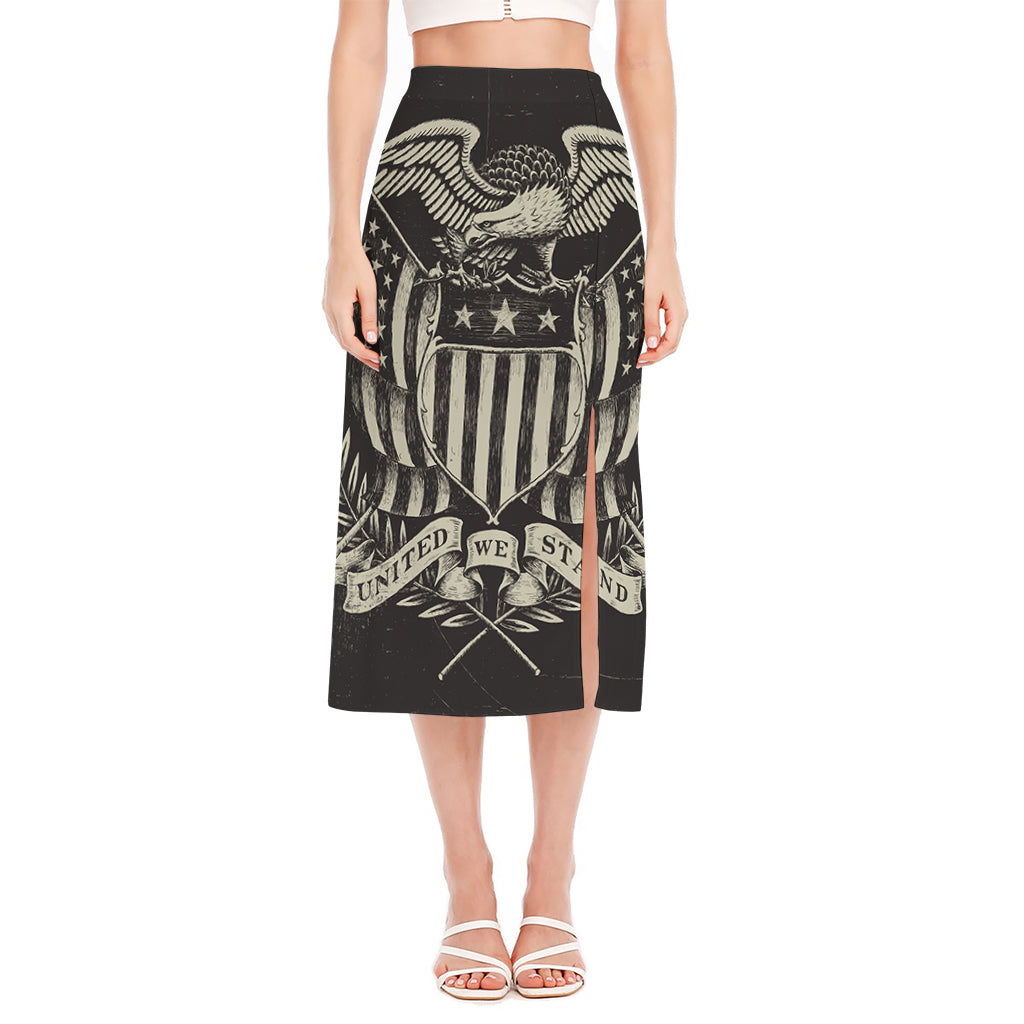 United We Stand American Flag Print Side Slit Midi Skirt