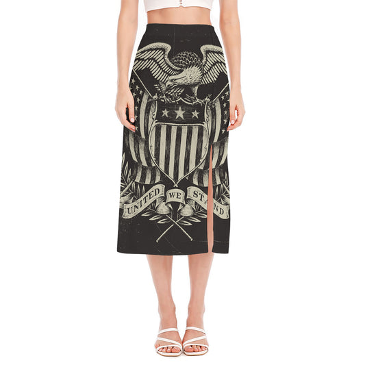 United We Stand American Flag Print Side Slit Midi Skirt