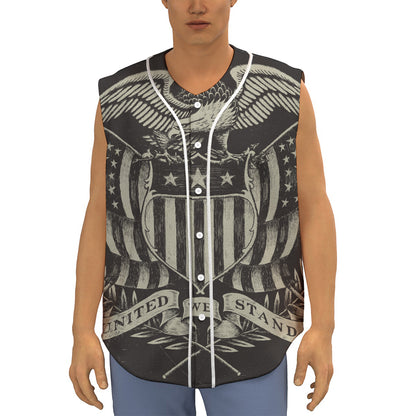 United We Stand American Flag Print Sleeveless Baseball Jersey