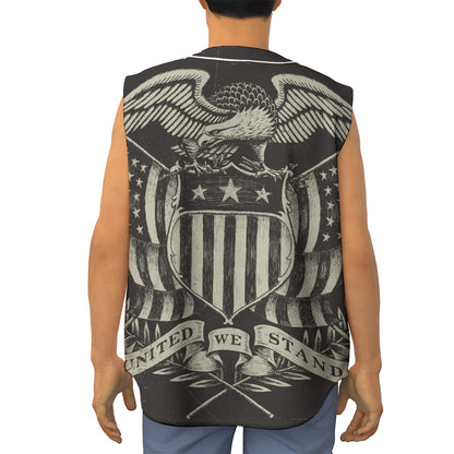 United We Stand American Flag Print Sleeveless Baseball Jersey
