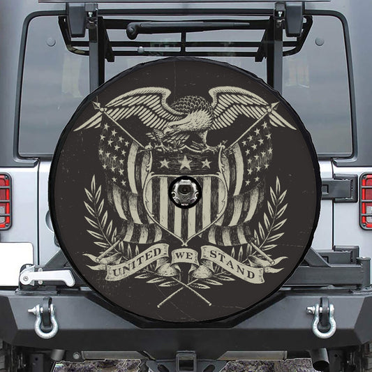 United We Stand American Flag Print Tire Cover With Camera Hole