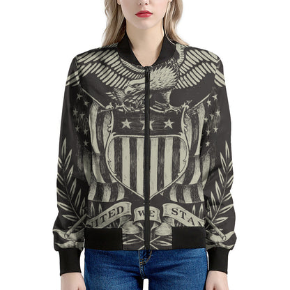 United We Stand American Flag Print Women's Bomber Jacket