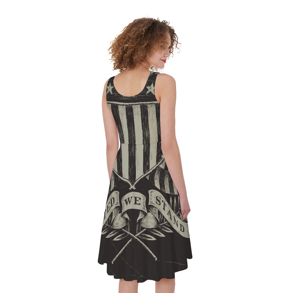 United We Stand American Flag Print Women's Sleeveless Dress