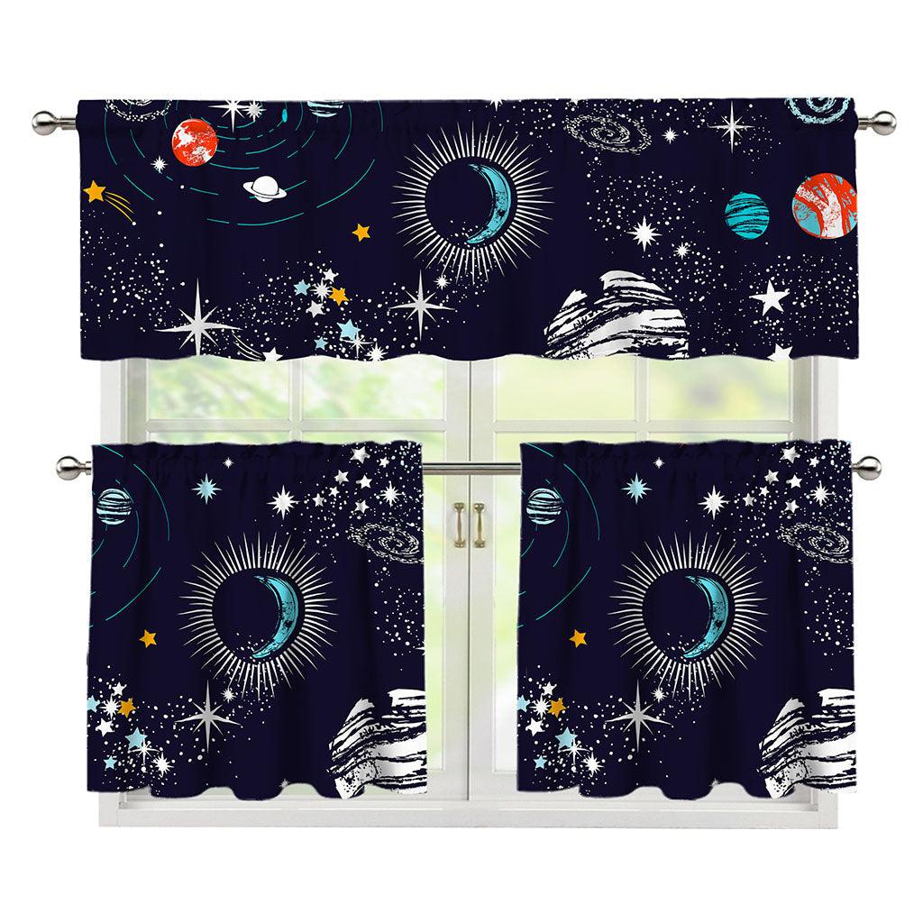 Universe Galaxy Outer Space Print 3 Piece Kitchen Curtains