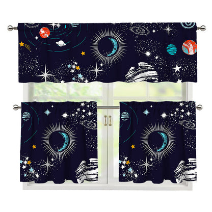 Universe Galaxy Outer Space Print 3 Piece Kitchen Curtains