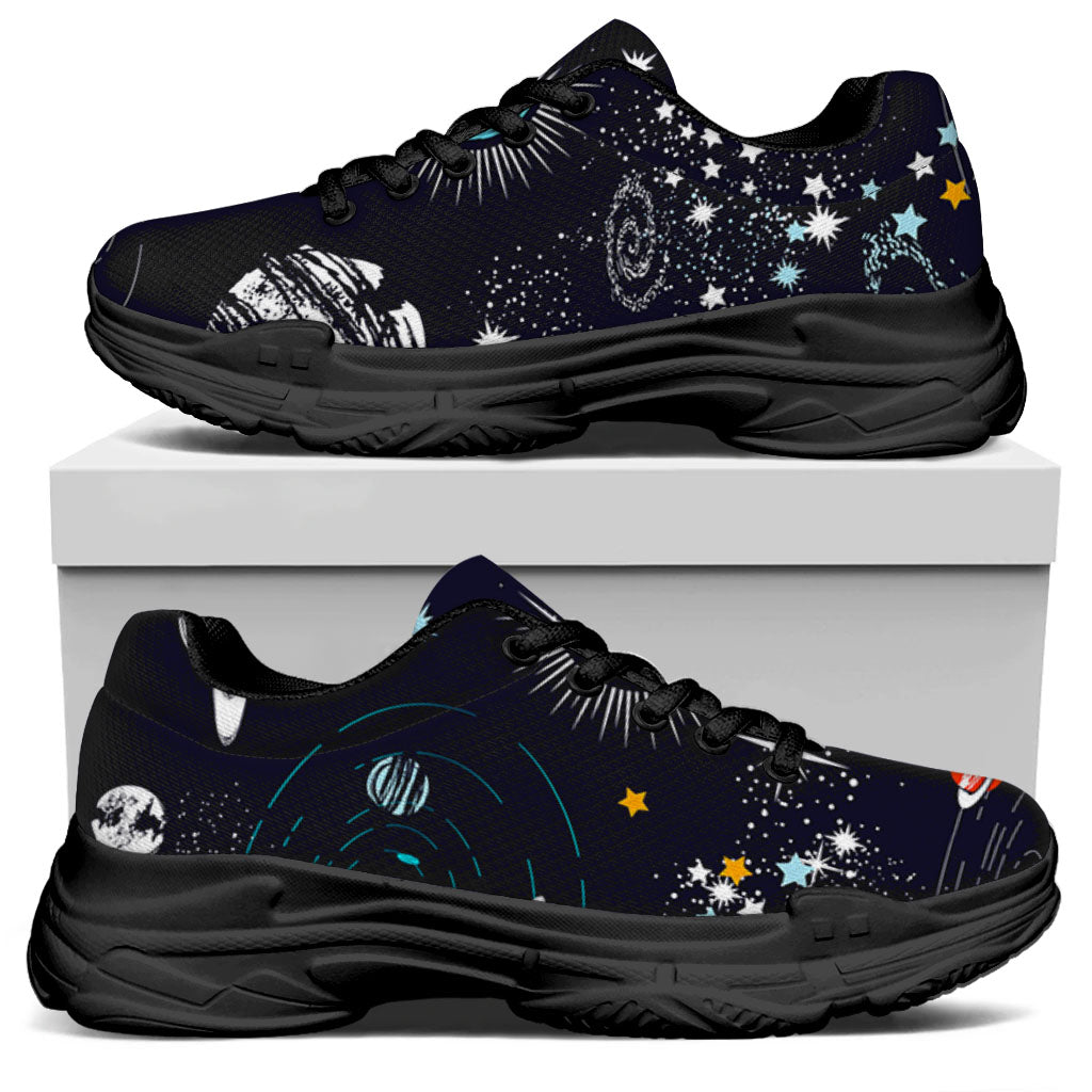 Universe Galaxy Outer Space Print Black Chunky Shoes