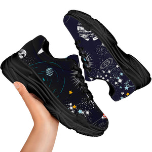 Universe Galaxy Outer Space Print Black Chunky Shoes