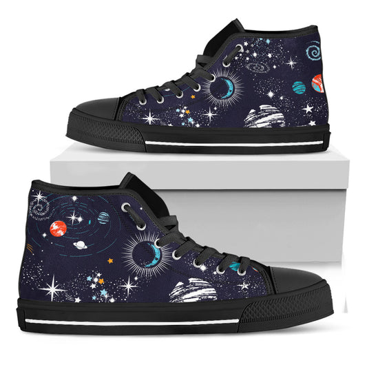 Universe Galaxy Outer Space Print Black High Top Sneakers