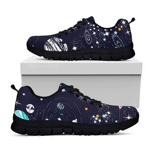 Universe Galaxy Outer Space Print Black Running Shoes