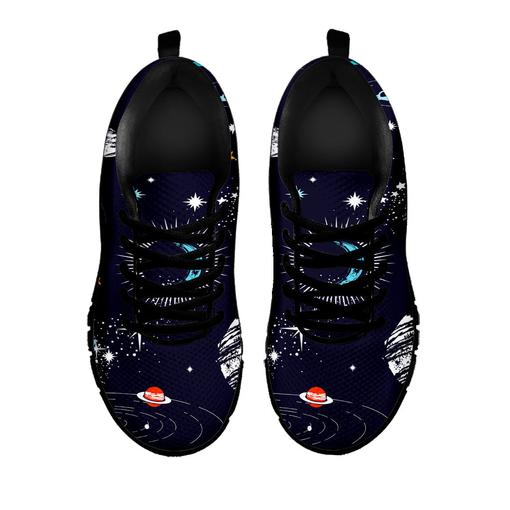 Universe Galaxy Outer Space Print Black Running Shoes