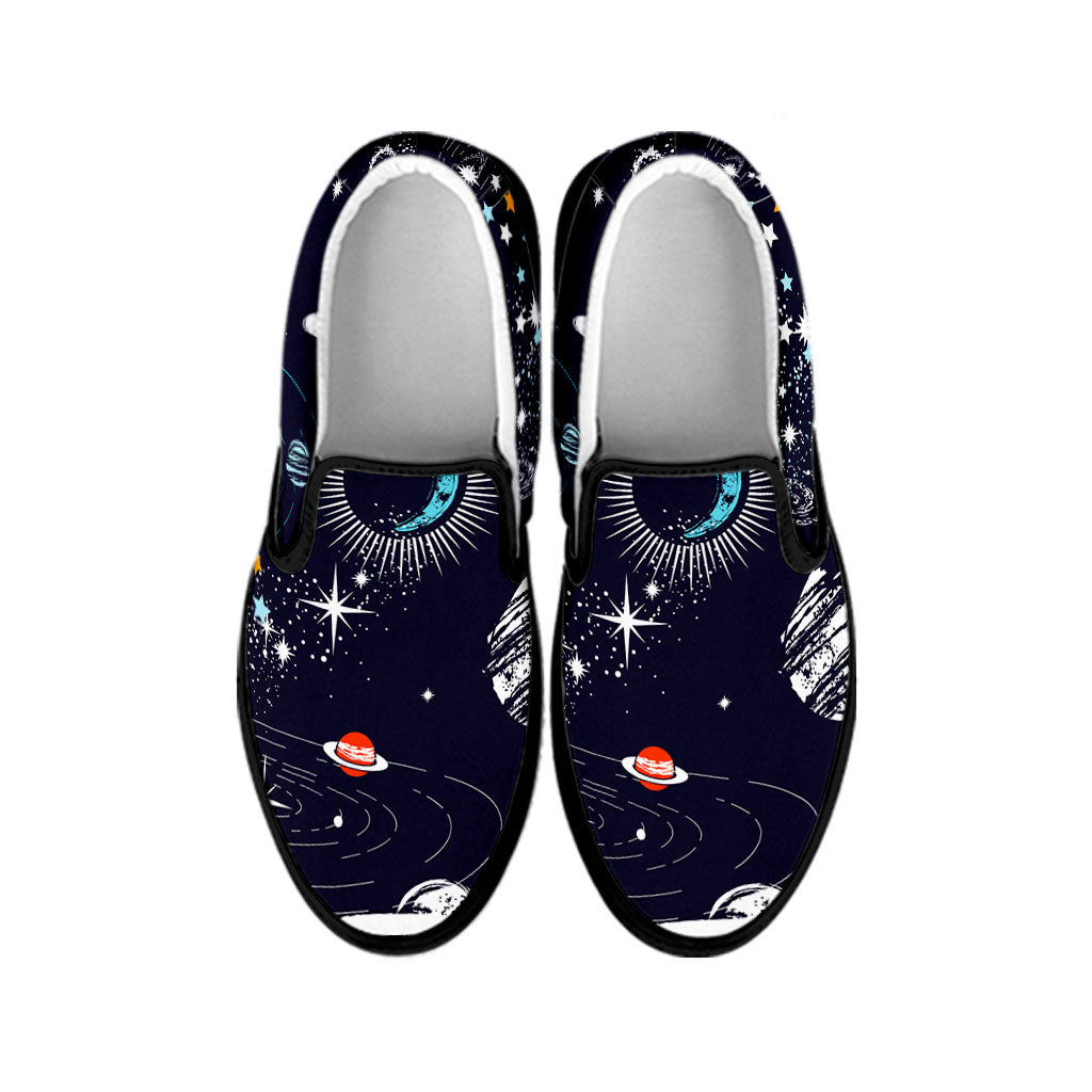 Universe Galaxy Outer Space Print Black Slip On Sneakers