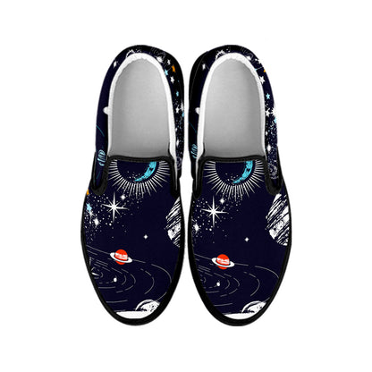 Universe Galaxy Outer Space Print Black Slip On Sneakers