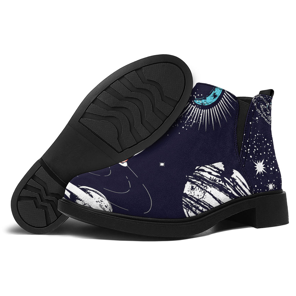 Universe Galaxy Outer Space Print Flat Ankle Boots