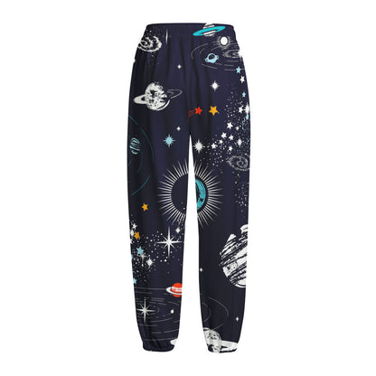 Universe Galaxy Outer Space Print Fleece Lined Knit Pants