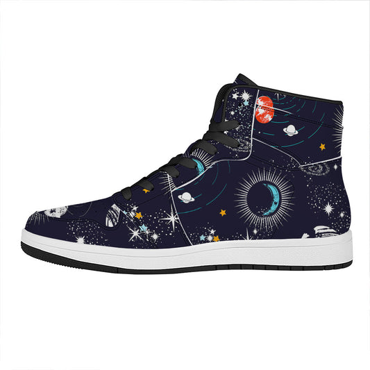 Universe Galaxy Outer Space Print High Top Leather Sneakers