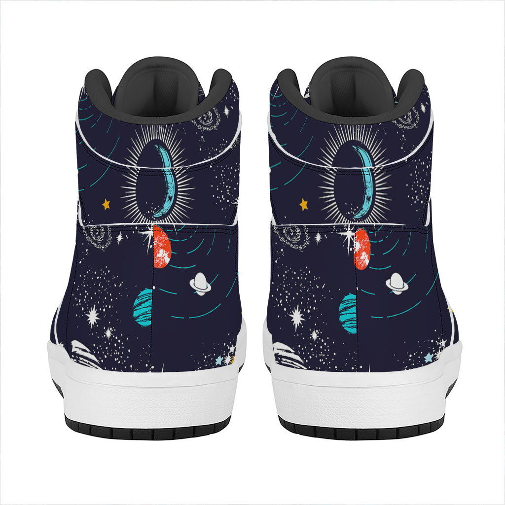 Universe Galaxy Outer Space Print High Top Leather Sneakers