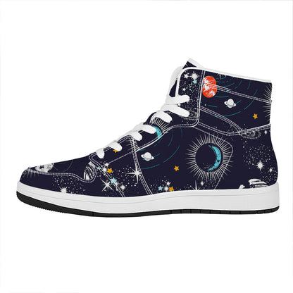 Universe Galaxy Outer Space Print High Top Leather Sneakers