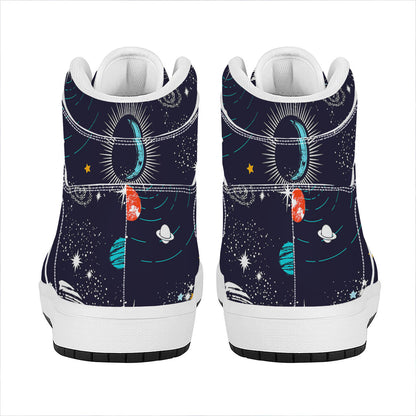 Universe Galaxy Outer Space Print High Top Leather Sneakers