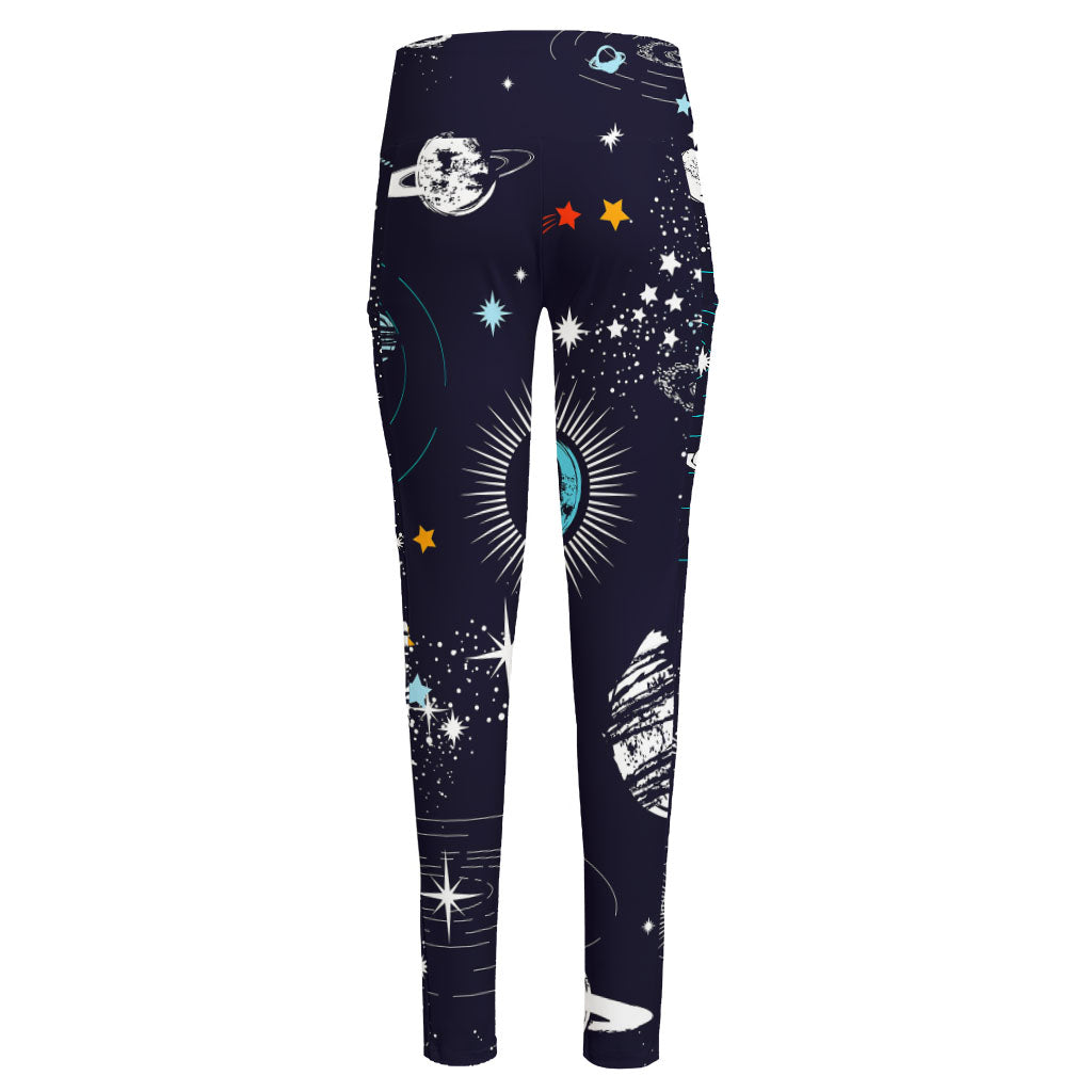 Universe Galaxy Outer Space Print High-Waisted Pocket Leggings