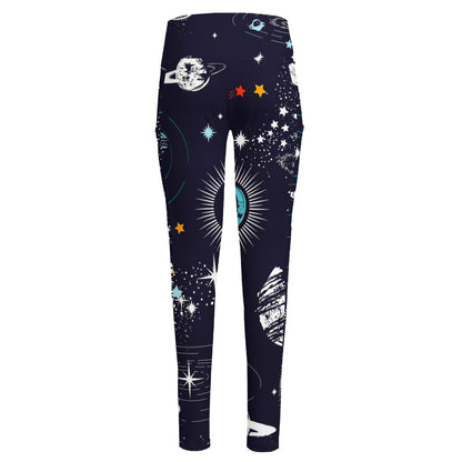 Universe Galaxy Outer Space Print High-Waisted Pocket Leggings