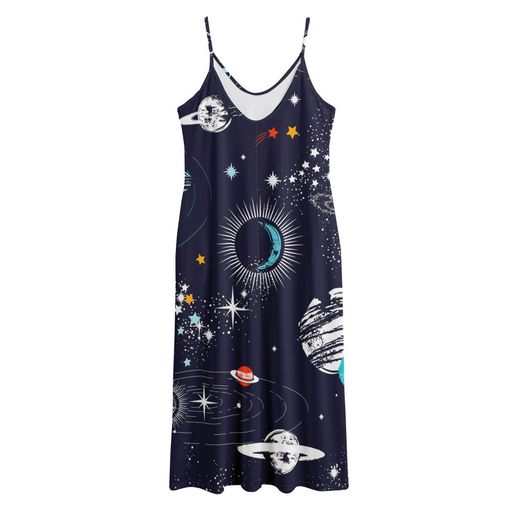 Universe Galaxy Outer Space Print Jersey Midi Cami Dress