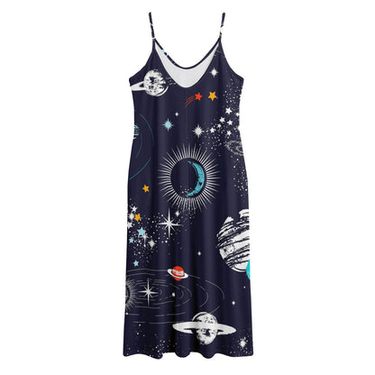 Universe Galaxy Outer Space Print Jersey Midi Cami Dress