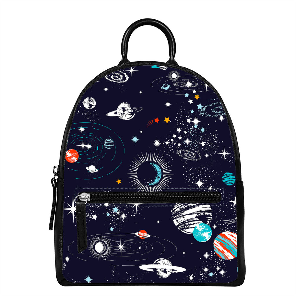 Universe Galaxy Outer Space Print Leather Backpack