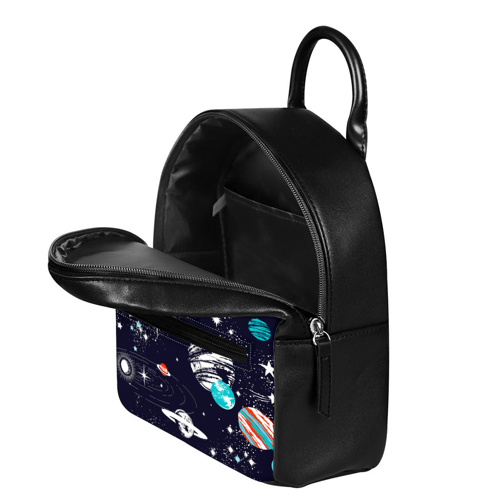 Universe Galaxy Outer Space Print Leather Backpack