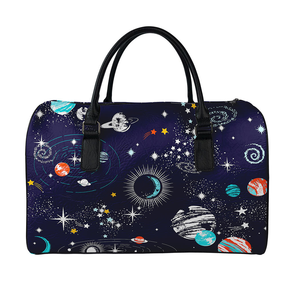 Universe Galaxy Outer Space Print Leather Duffle Bag