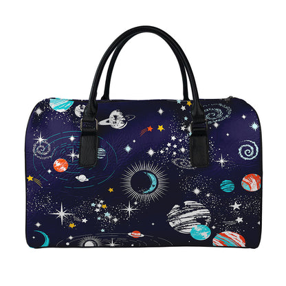 Universe Galaxy Outer Space Print Leather Duffle Bag