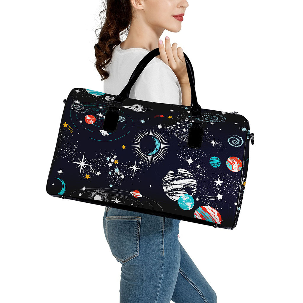 Universe Galaxy Outer Space Print Leather Duffle Bag