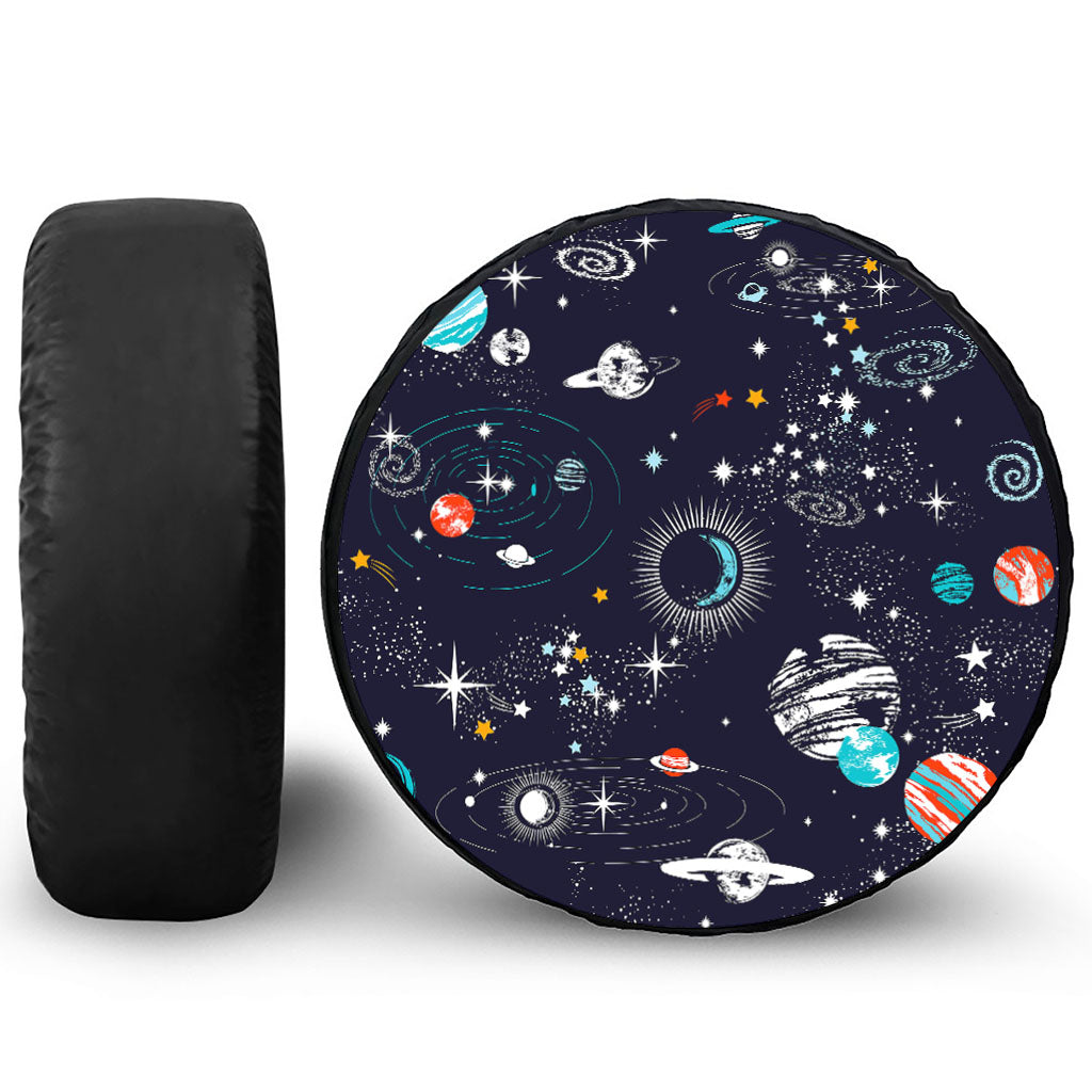 Universe Galaxy Outer Space Print Leather Spare Tire Cover