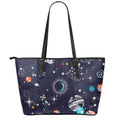 Universe Galaxy Outer Space Print Leather Tote Bag With Zipper
