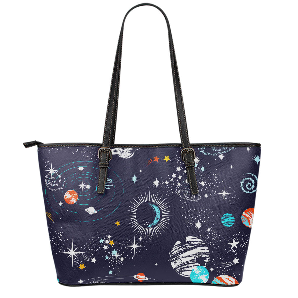Universe Galaxy Outer Space Print Leather Tote Bag