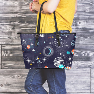 Universe Galaxy Outer Space Print Leather Tote Bag
