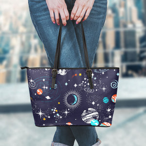 Universe Galaxy Outer Space Print Leather Tote Bag