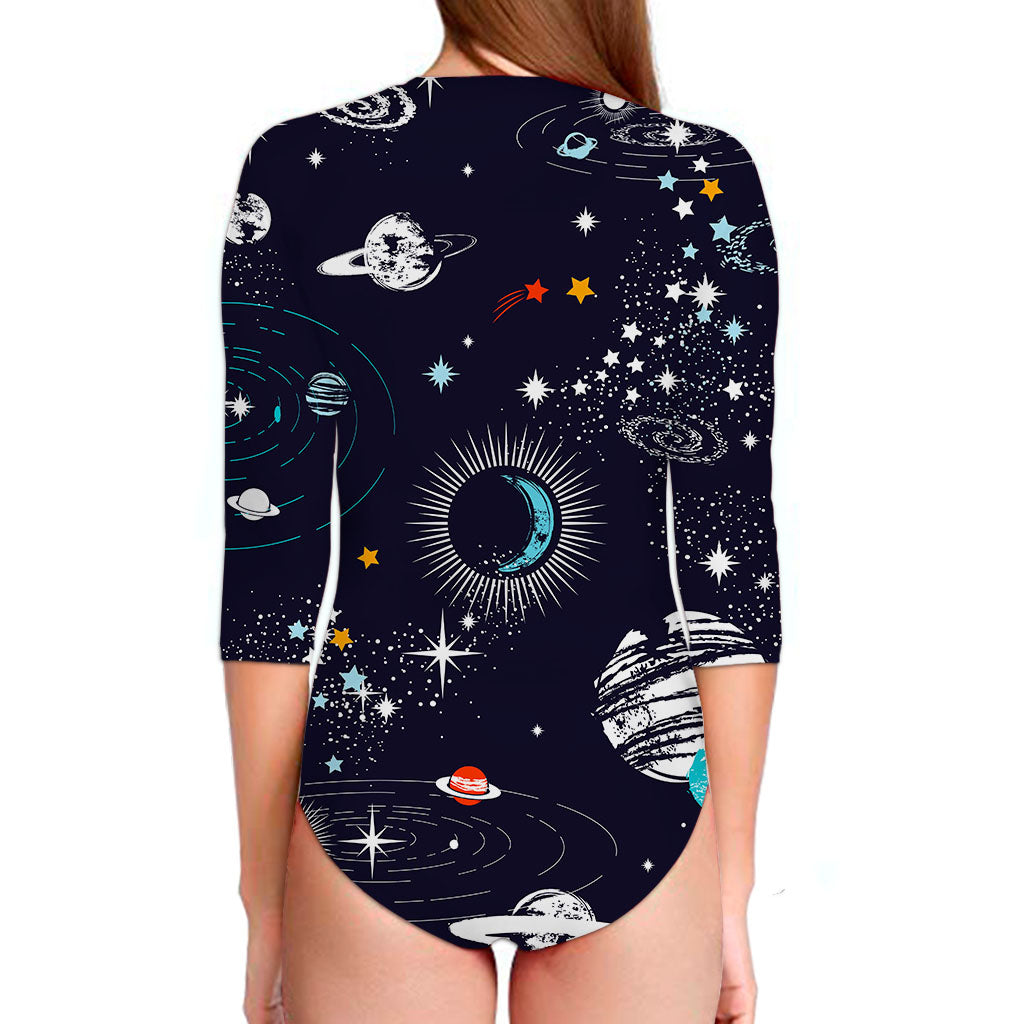 Universe Galaxy Outer Space Print Long Sleeve Swimsuit