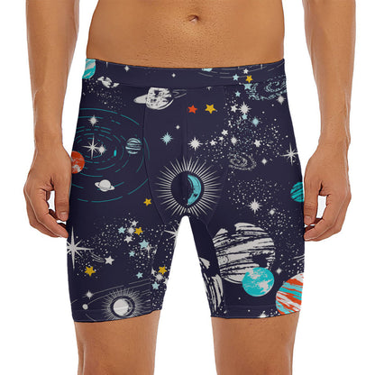 Universe Galaxy Outer Space Print Men's Long Boxer Briefs