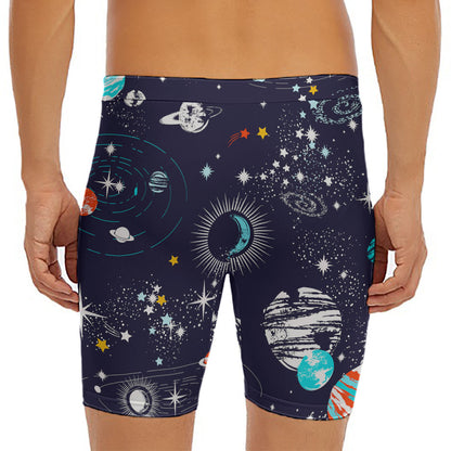 Universe Galaxy Outer Space Print Men's Long Boxer Briefs