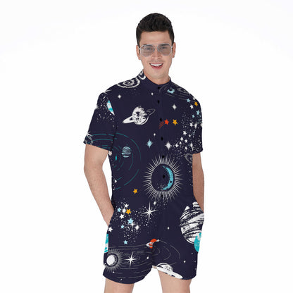 Universe Galaxy Outer Space Print Men's Rompers