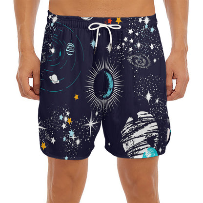 Universe Galaxy Outer Space Print Men's Split Running Shorts