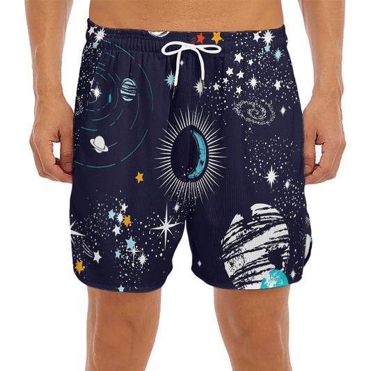 Universe Galaxy Outer Space Print Men's Split Running Shorts