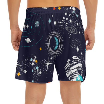 Universe Galaxy Outer Space Print Men's Split Running Shorts