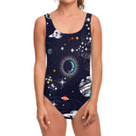 Universe Galaxy Outer Space Print One Piece Swimsuit