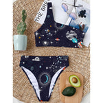Universe Galaxy Outer Space Print One Shoulder Bikini Top