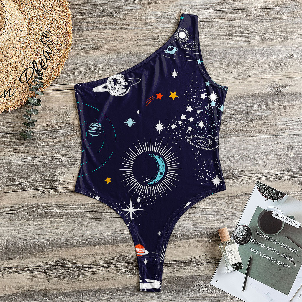 Universe Galaxy Outer Space Print One Shoulder Bodysuit